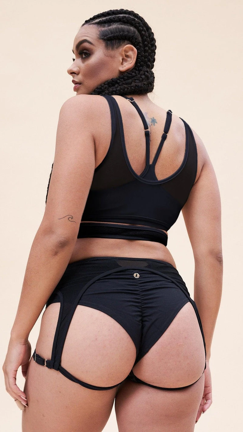 Lunalae Fiona Crossover Wrap Top - Black Mesh - Image 2