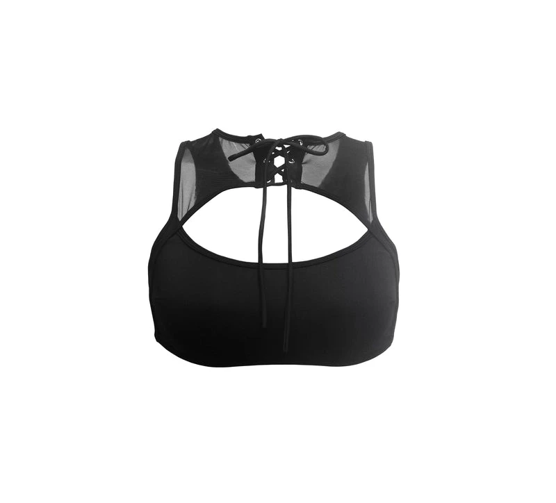 Hamade Activewear Lace Up High Neck Top - Black - Image 10