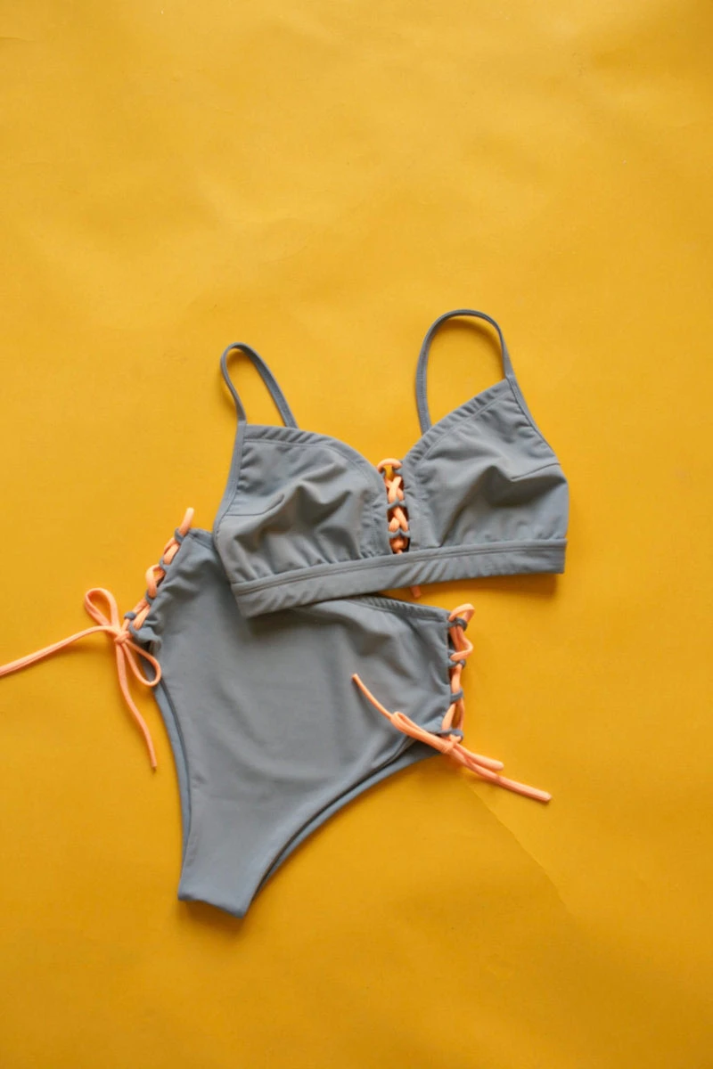 Exo Wear Lace-up Triangle Top - Grey/Orange - Image 3