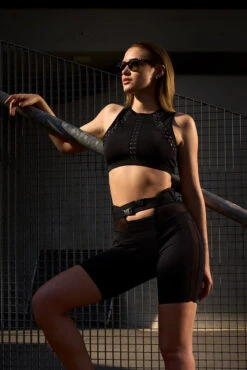 Hamade Activewear Eyelet High Neck Top - Black